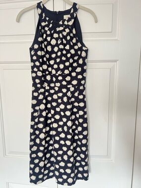 Loft Navy and White Polka Dot Halter Dress, Size 0